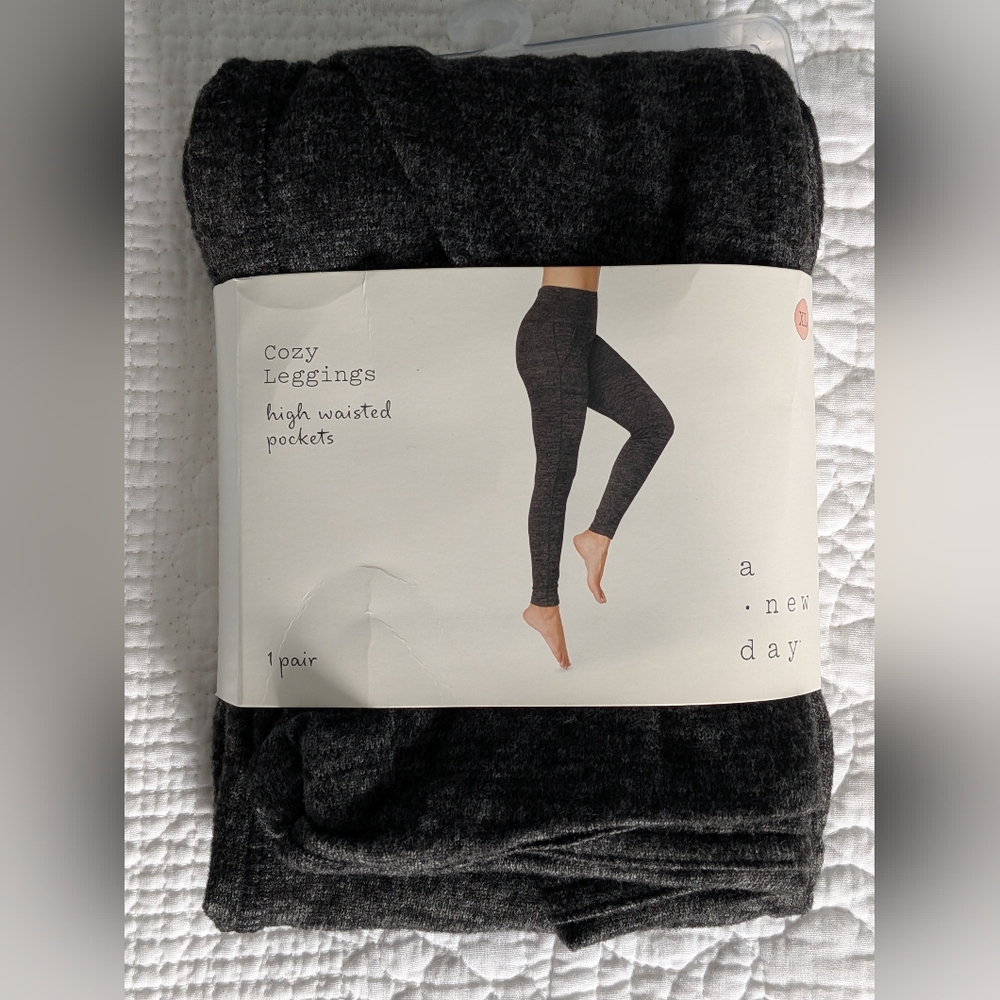 A New Day Womens Cozy Seamless Leggings High Waisted Black XL 16